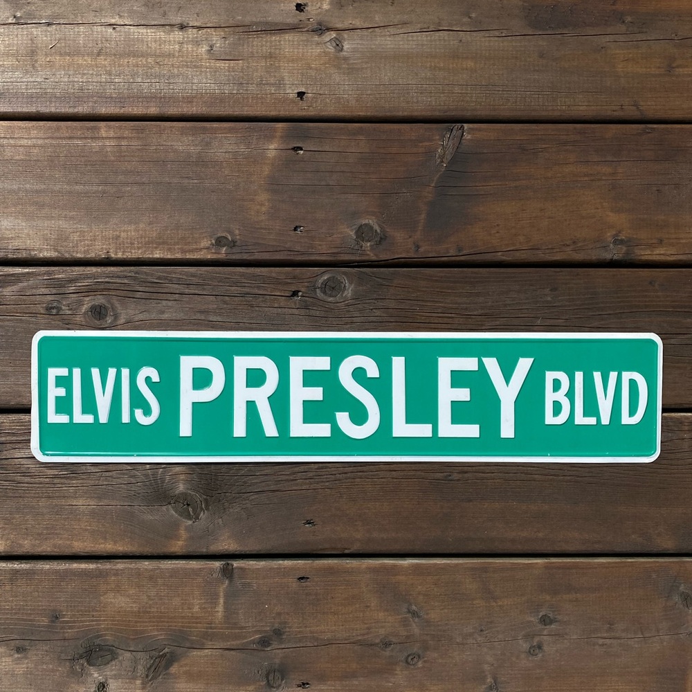 Collectible Elvis Presley Blvd Street Sign Retro Style Metal Green Man Cave Shed